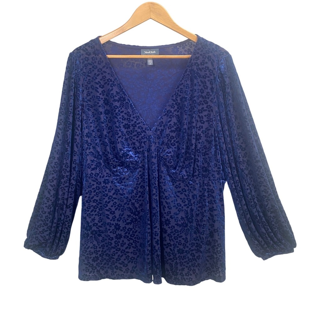 ModCloth Babydoll Top Womens 2X Floral Velvet Burnout Dark Romantic Boho‎ Chic